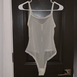 SKIMS SHEER CAMI THONG BODYSUIT IN COLOR BONE - NWT - SIZE XL